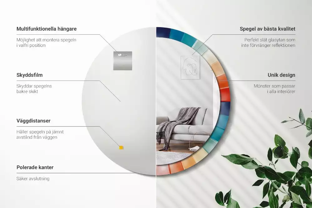 Bedrukte ronde spiegel Kleurrijke stralen tegels