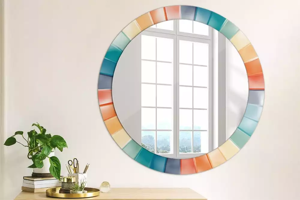 Bedrukte ronde spiegel Kleurrijke stralen tegels