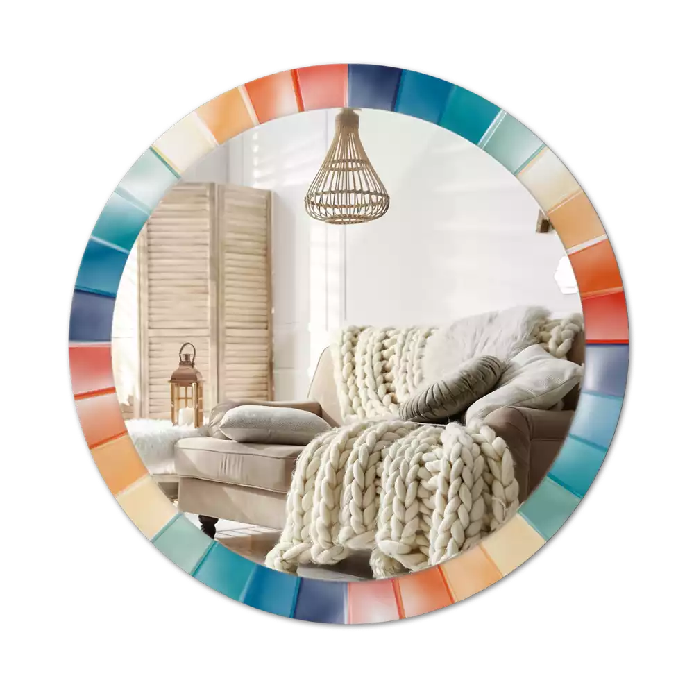 Bedrukte ronde spiegel Kleurrijke stralen tegels