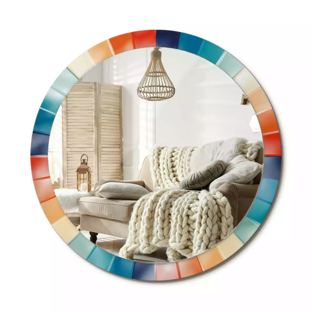 Bedrukte ronde spiegel Kleurrijke stralen tegels
