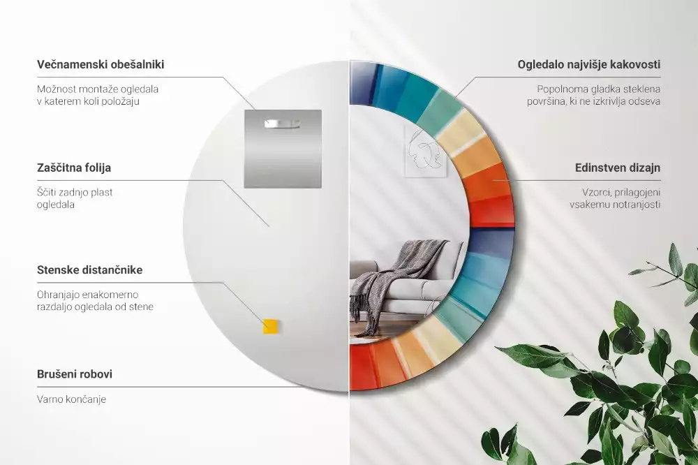 Bedrukte ronde spiegel Kleurrijke stralen tegels