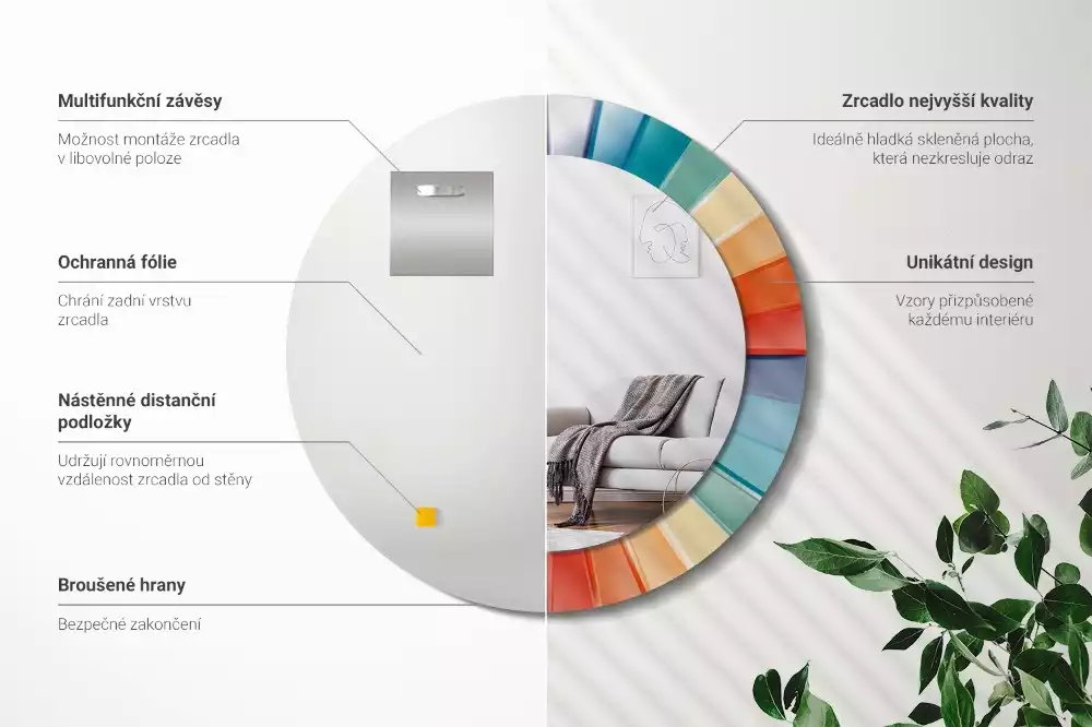 Bedrukte ronde spiegel Kleurrijke stralen tegels