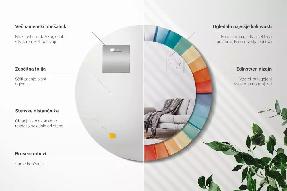 Bedrukte ronde spiegel Kleurrijke stralen tegels