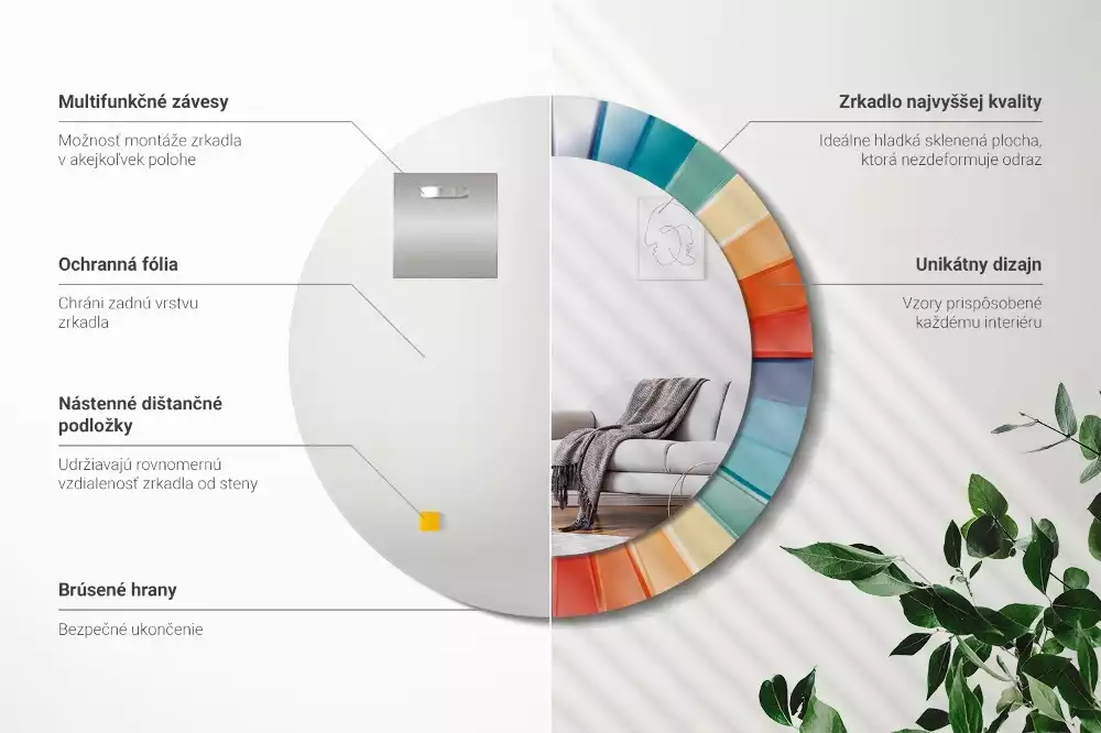 Bedrukte ronde spiegel Kleurrijke stralen tegels