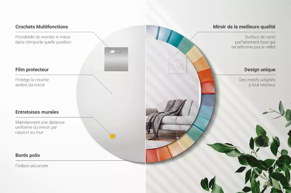 Bedrukte ronde spiegel Kleurrijke stralen tegels