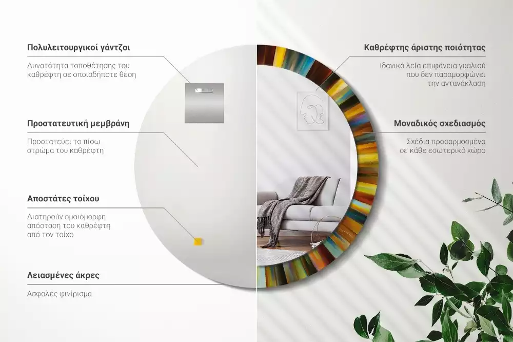 Ronde spiegel met decoratie Kleurrijke stralen