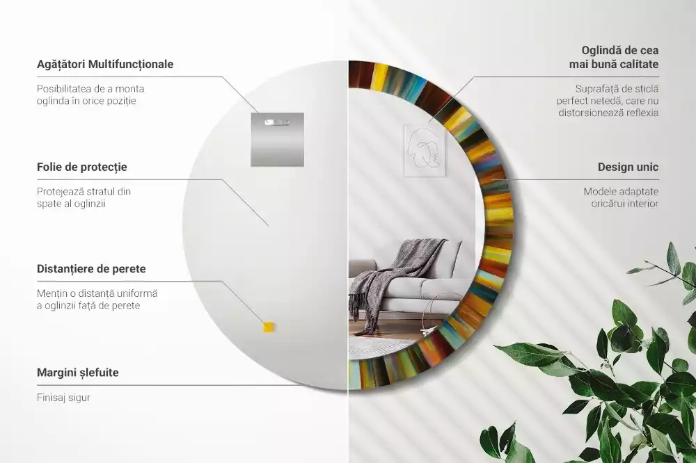 Ronde spiegel met decoratie Kleurrijke stralen