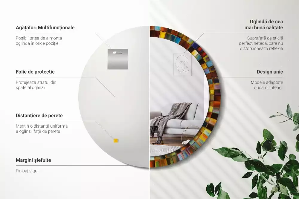 Ronde spiegel met decoratie Kleurrijke stralen