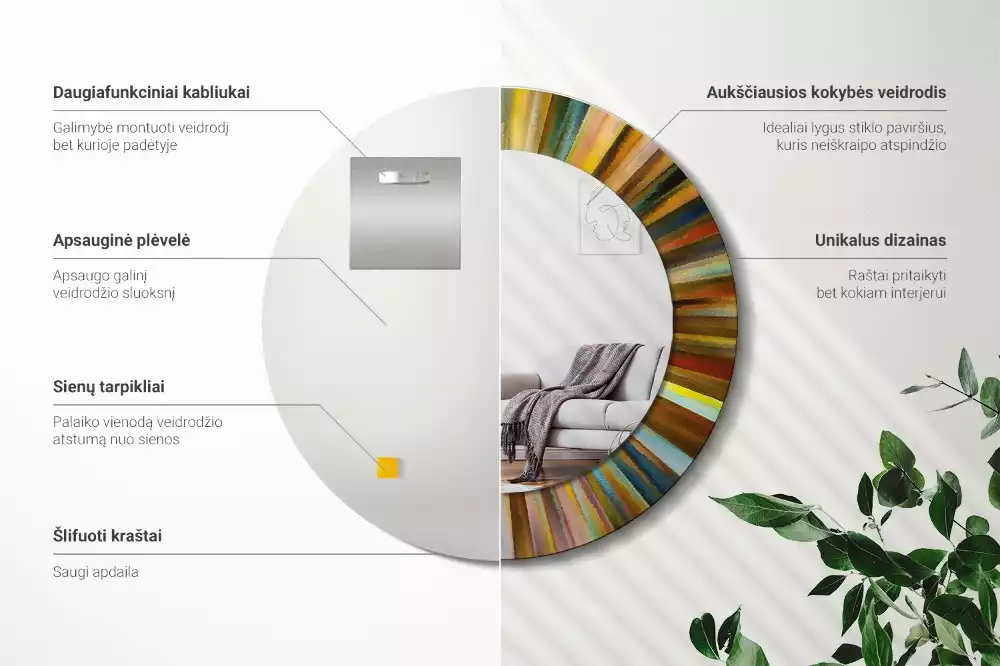 Ronde spiegel met decoratie Kleurrijke stralen