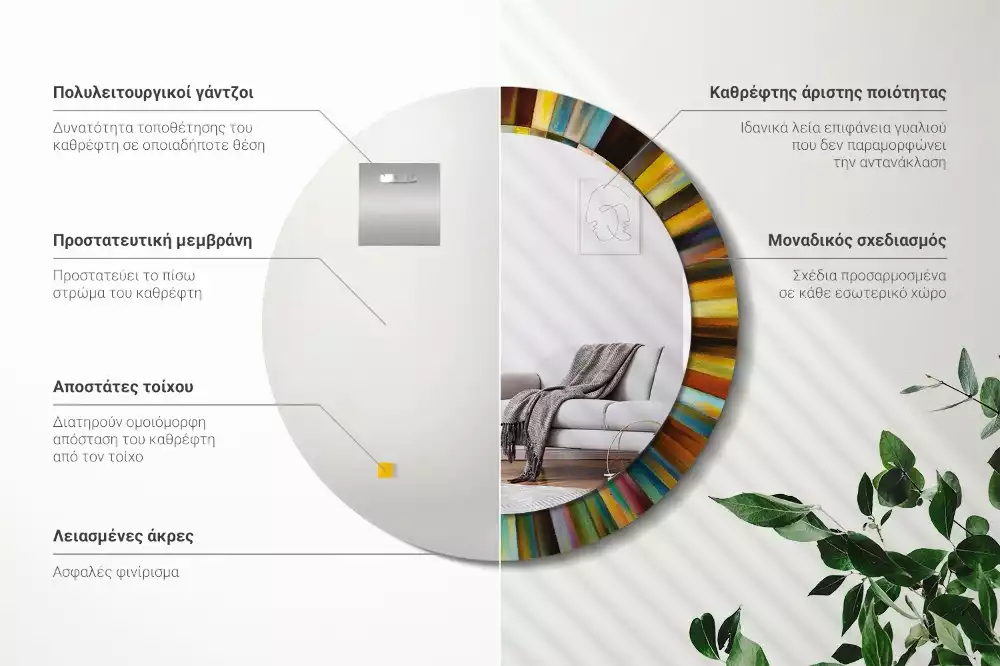 Ronde spiegel met decoratie Kleurrijke stralen