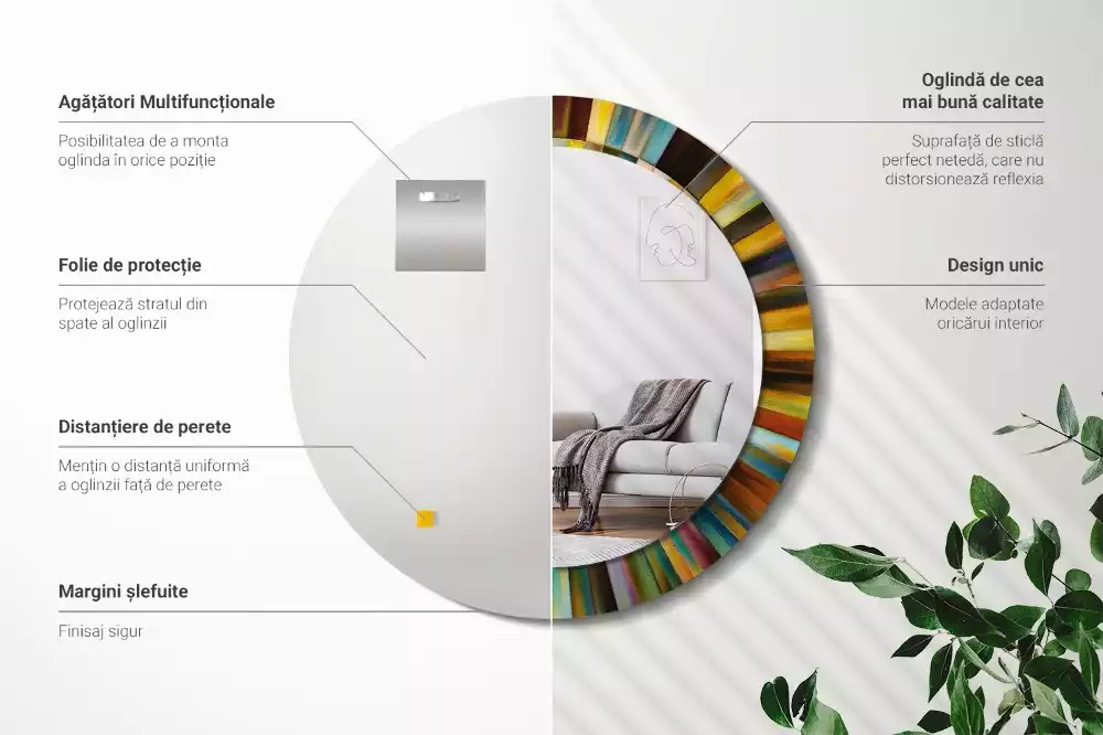 Ronde spiegel met decoratie Kleurrijke stralen