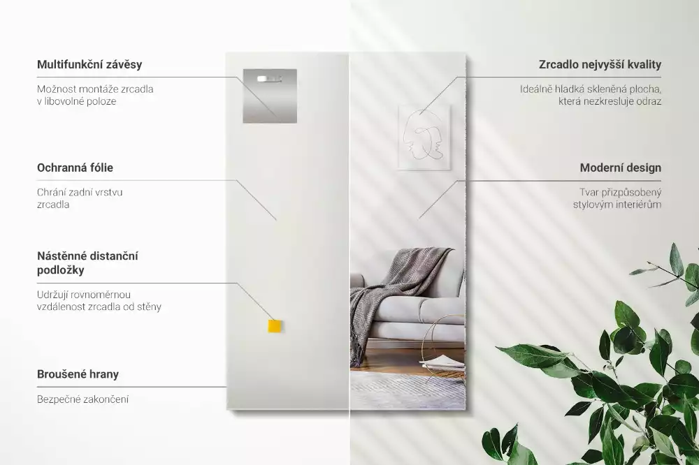 Rechthoekige spiegel zonder lijst frameloze moderne