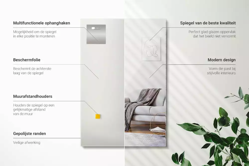 Rechthoekige spiegel zonder lijst frameloze moderne