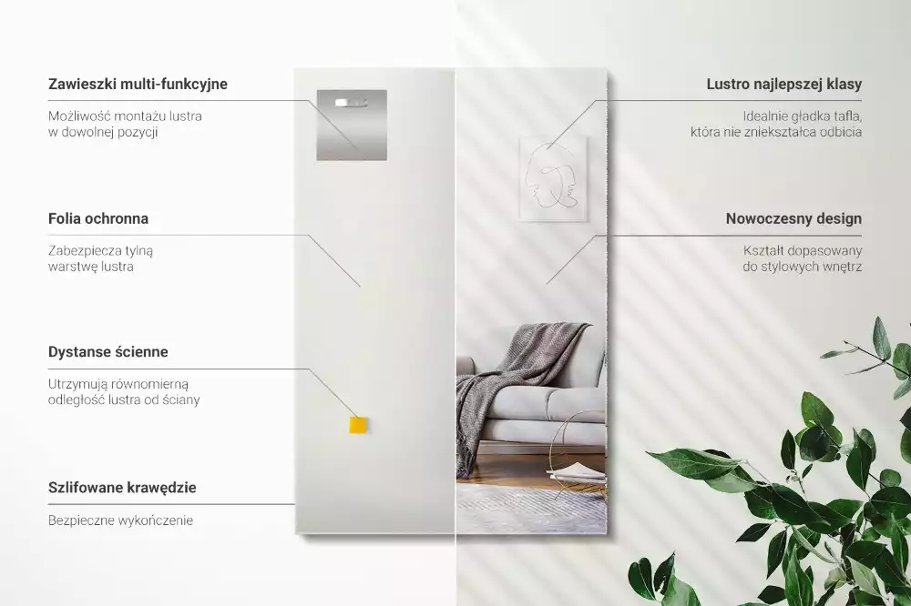 Rechthoekige spiegel zonder lijst frameloze moderne