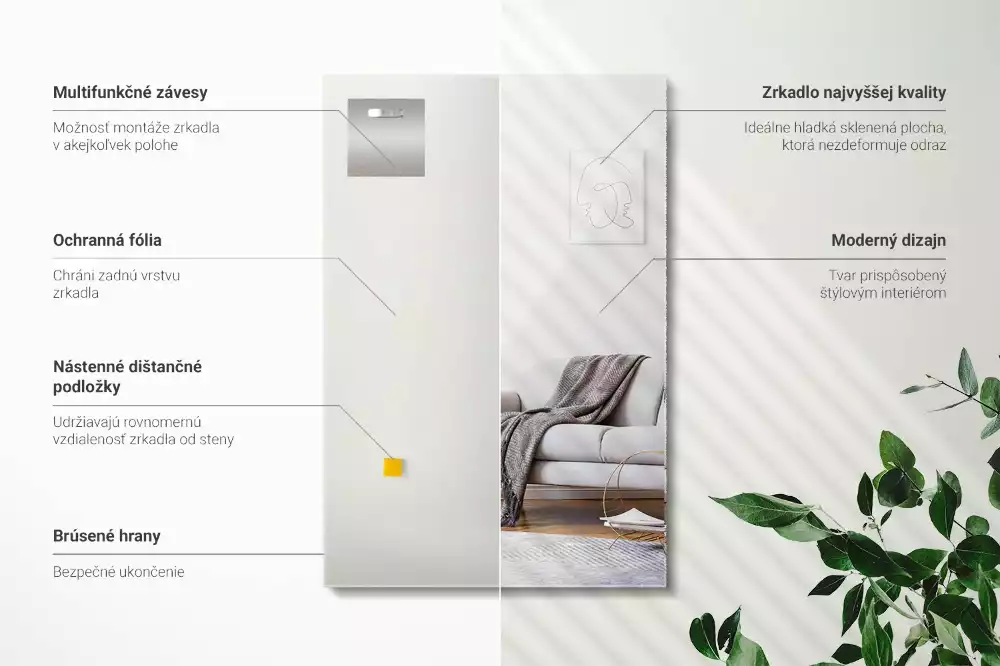 Rechthoekige spiegel zonder lijst frameloze moderne