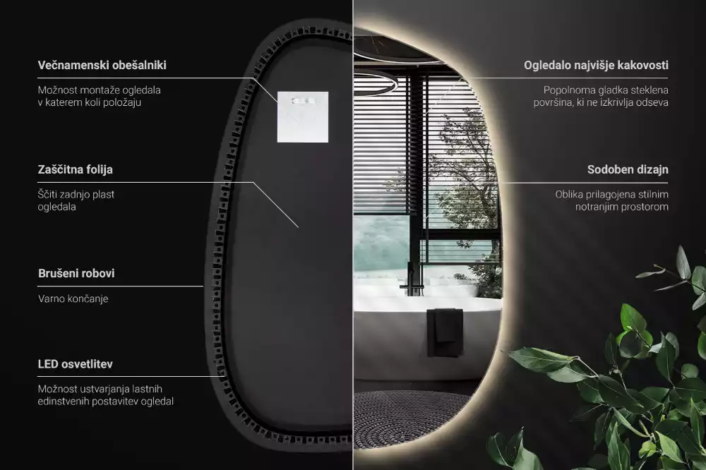 Spiegel organisch met licht zonder lijst