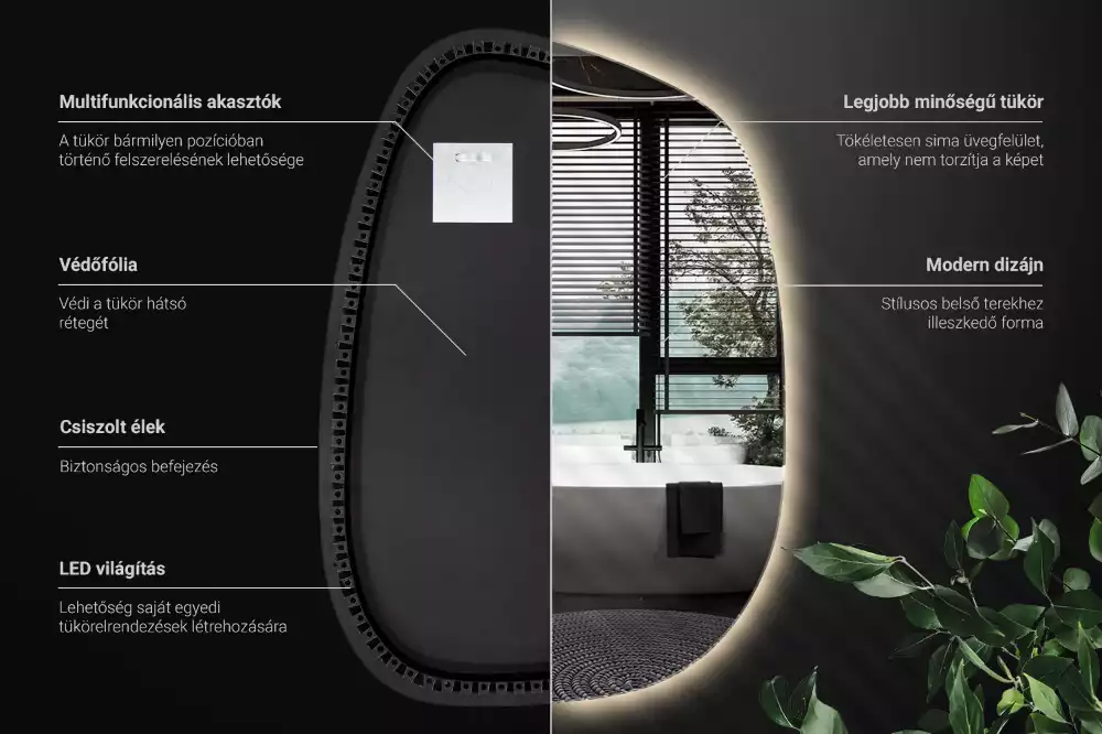 Spiegel organisch met licht zonder lijst