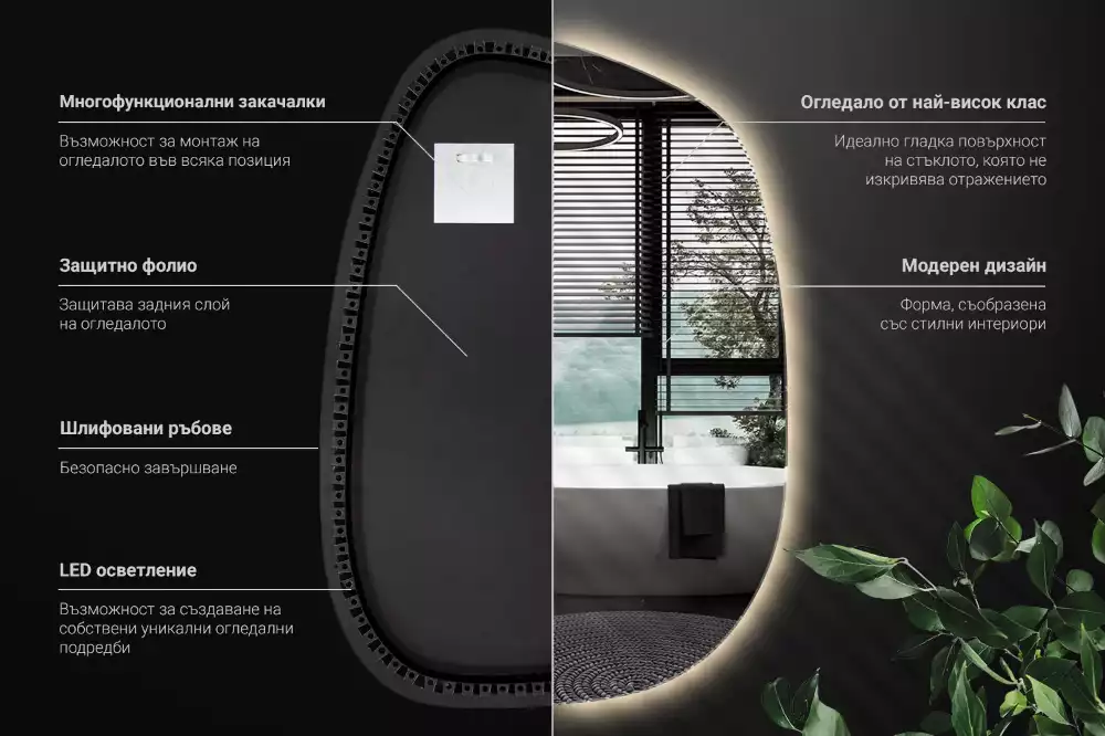 Spiegel organisch met licht zonder lijst