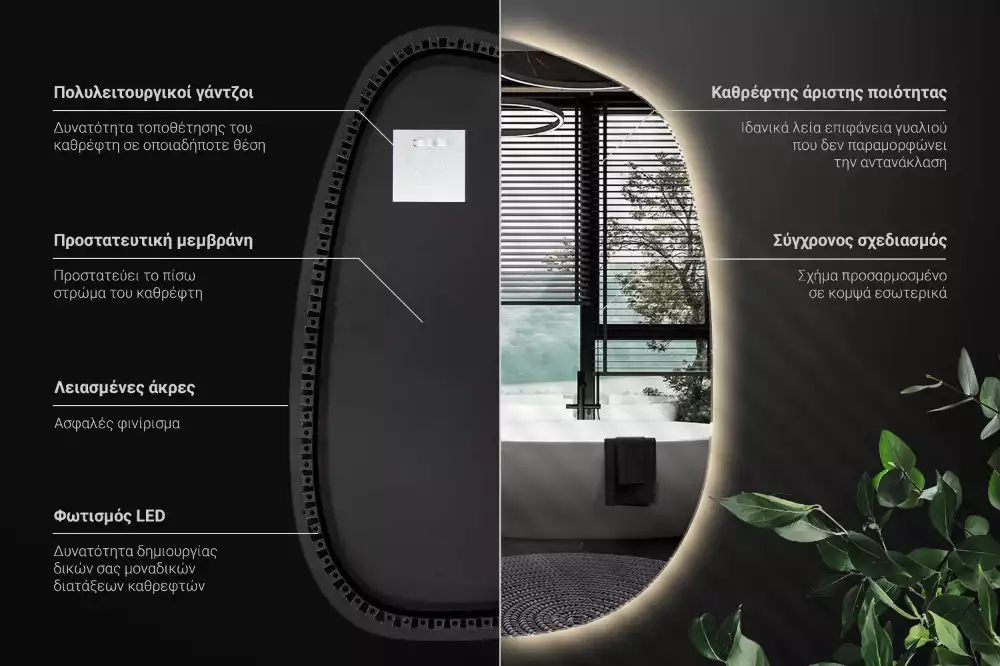 Spiegel organisch met licht zonder lijst