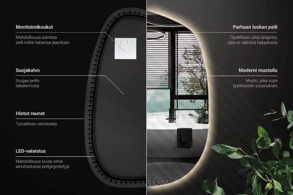 Spiegel organisch met licht zonder lijst