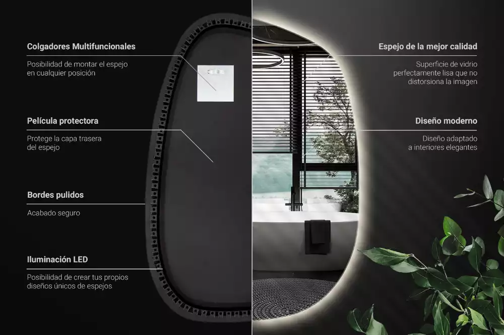 Spiegel organisch met licht zonder lijst