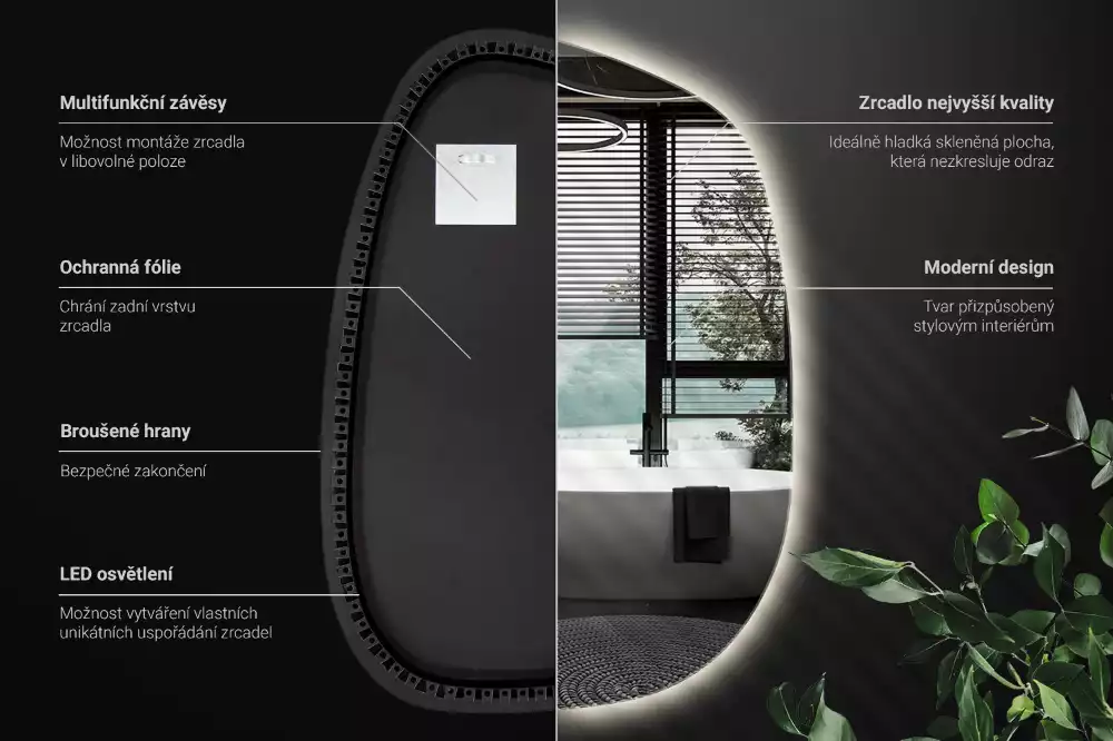 Spiegel organisch met licht zonder lijst