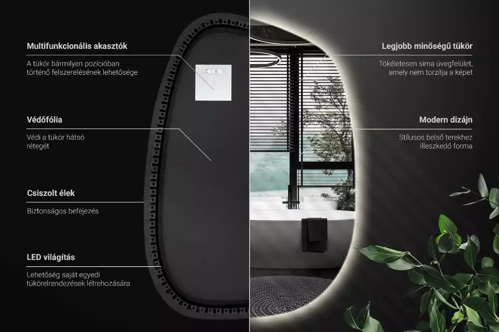 Spiegel organisch met licht zonder lijst