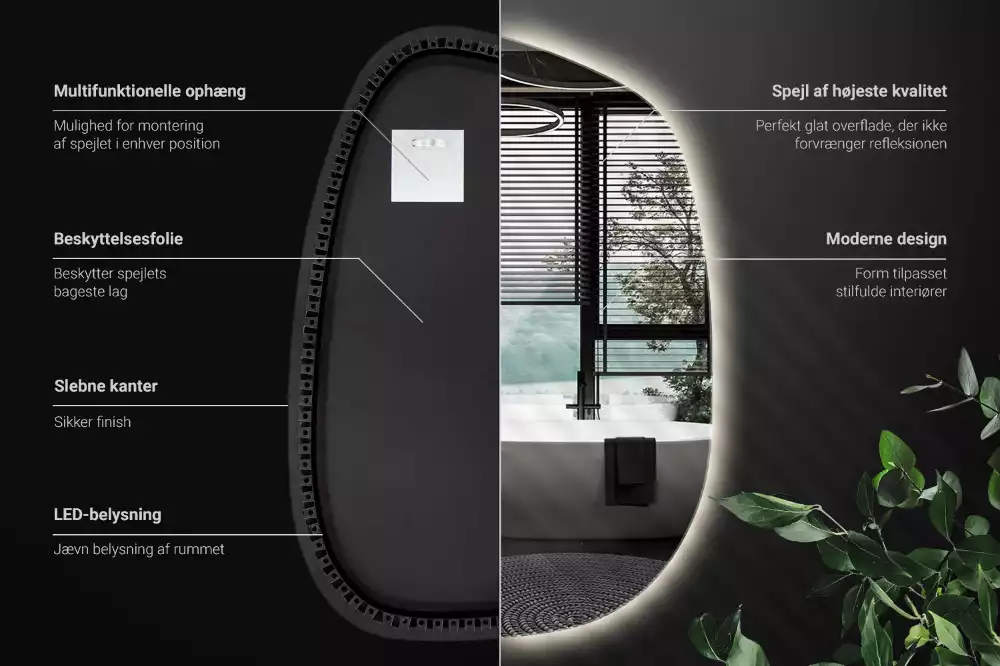 Spiegel organisch met licht zonder lijst