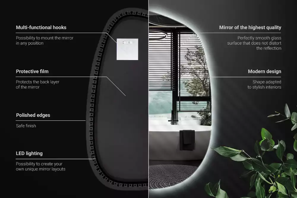 Spiegel organisch met licht zonder lijst