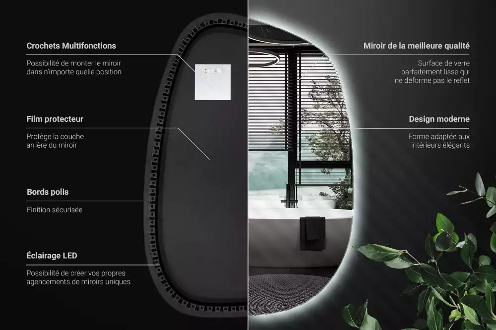 Spiegel organisch met licht zonder lijst