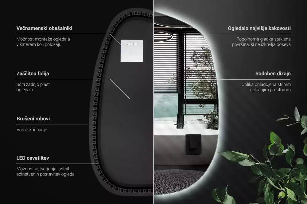 Spiegel organisch met licht zonder lijst