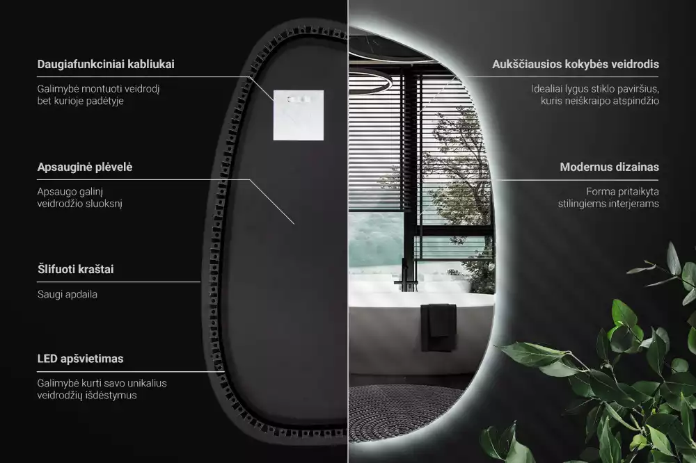 Spiegel organisch met licht zonder lijst