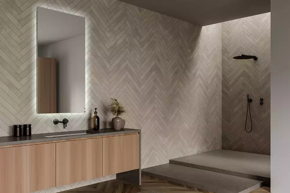 Rechthoekige spiegel met verlichting met LED-achtergrondverlichting