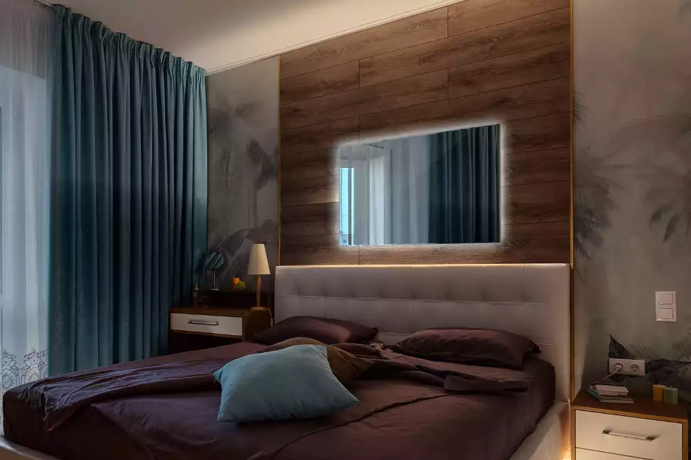 Rechthoekige spiegel met verlichting met LED-achtergrondverlichting