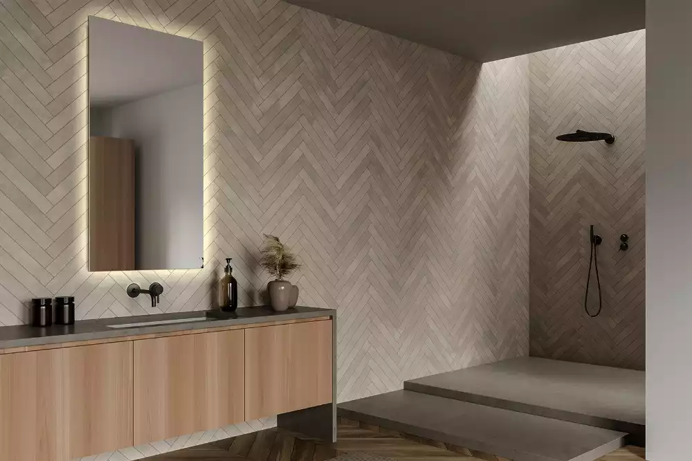 Rechthoekige spiegel met verlichting met LED-achtergrondverlichting