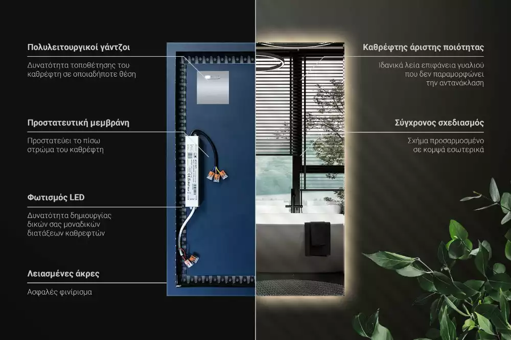 Rechthoekige spiegel met verlichting met LED-achtergrondverlichting