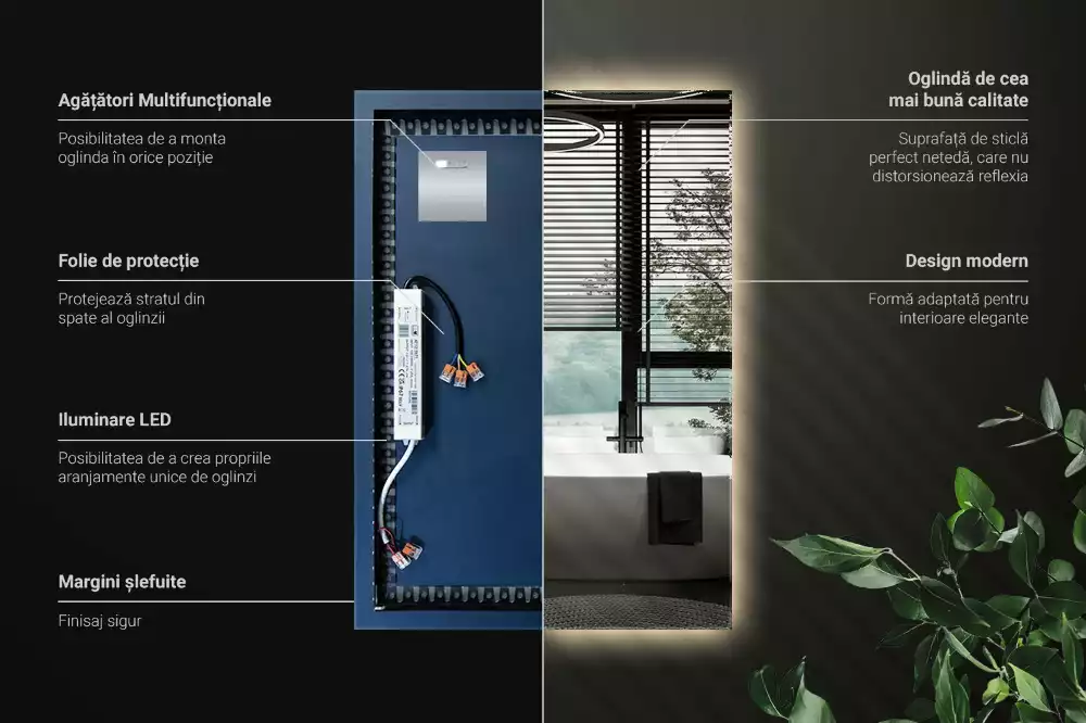 Rechthoekige spiegel met verlichting met LED-achtergrondverlichting