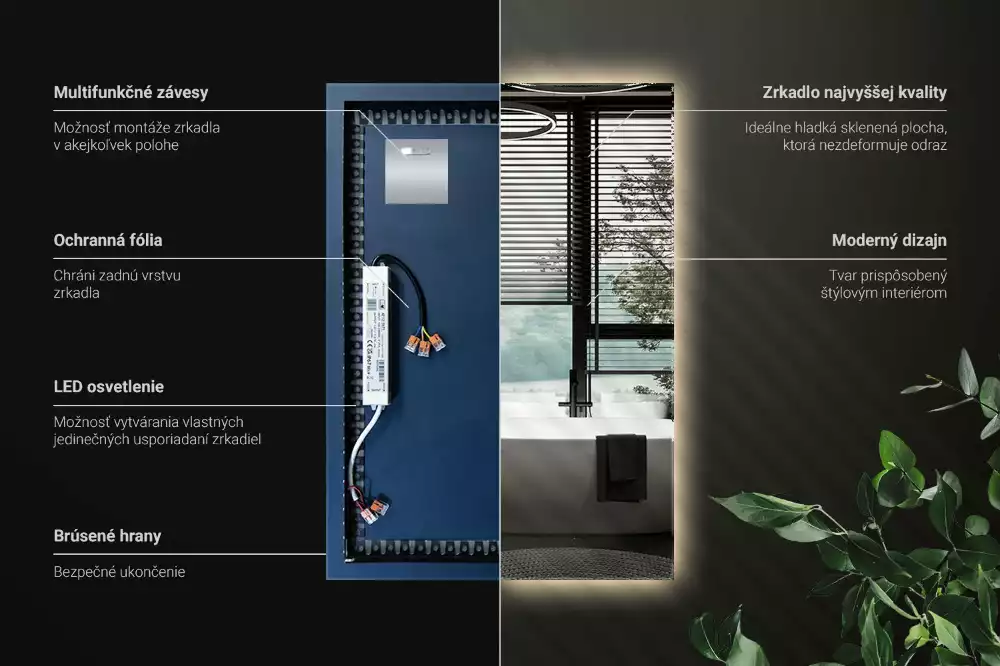 Rechthoekige spiegel met verlichting met LED-achtergrondverlichting