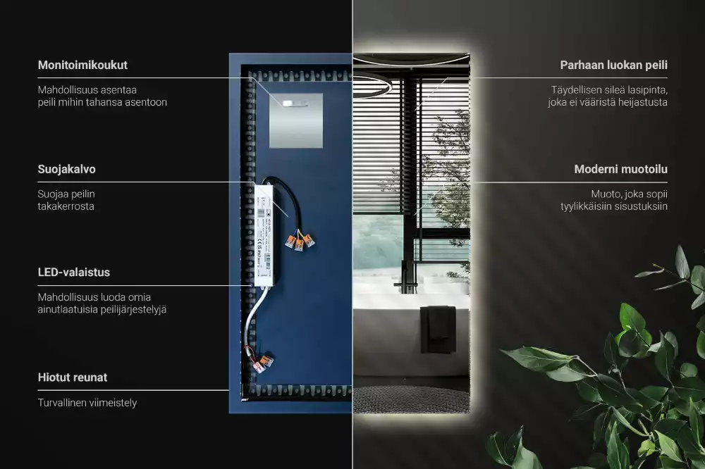 Rechthoekige spiegel met verlichting met LED-achtergrondverlichting