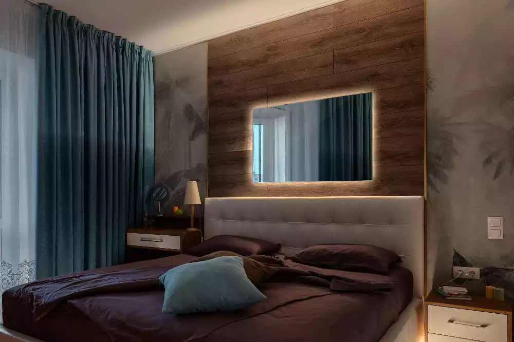 Rechthoekige spiegel met verlichting met LED-achtergrondverlichting