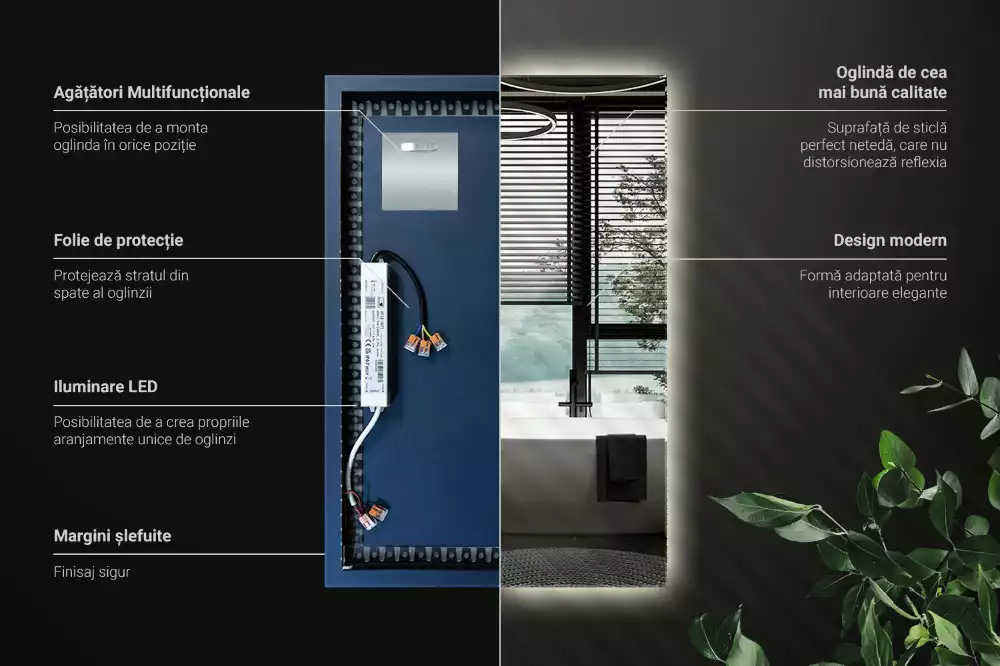 Rechthoekige spiegel met verlichting met LED-achtergrondverlichting