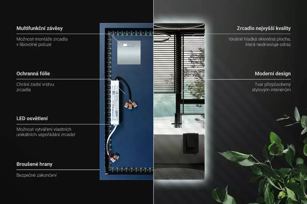 Rechthoekige spiegel met verlichting met LED-achtergrondverlichting
