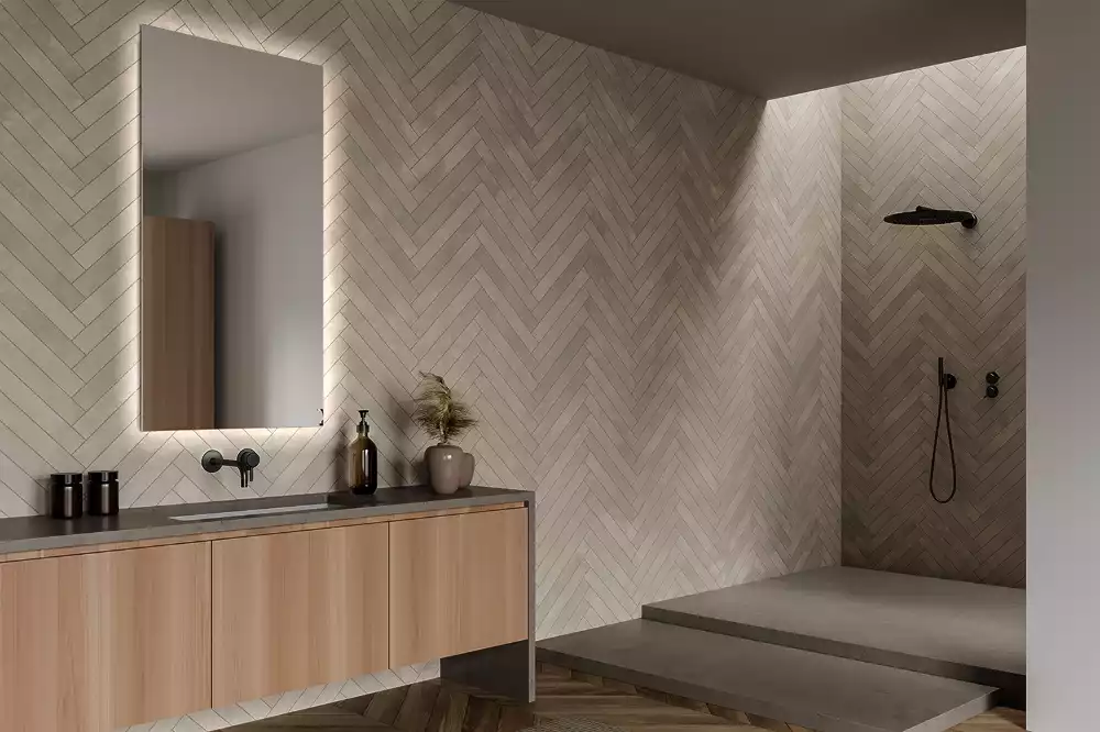 Rechthoekige spiegel met verlichting met LED-achtergrondverlichting