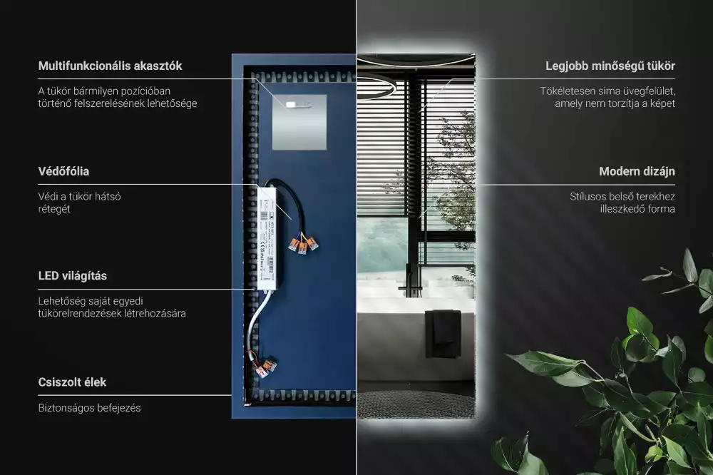 Rechthoekige spiegel met verlichting met LED-achtergrondverlichting