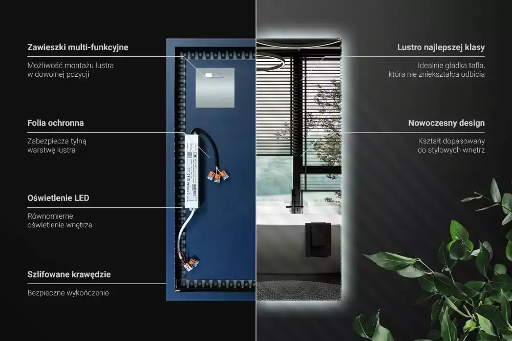 Rechthoekige spiegel met verlichting met LED-achtergrondverlichting