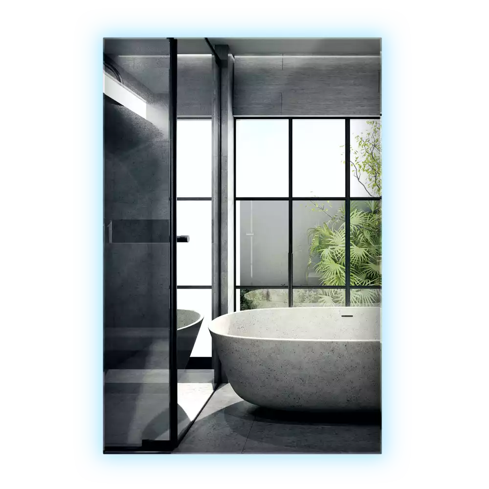 Rechthoekige spiegel met verlichting met LED-achtergrondverlichting