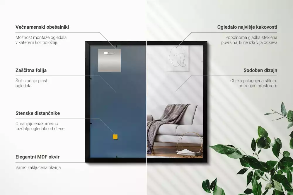 Zwarte spiegel rechthoek decoratief