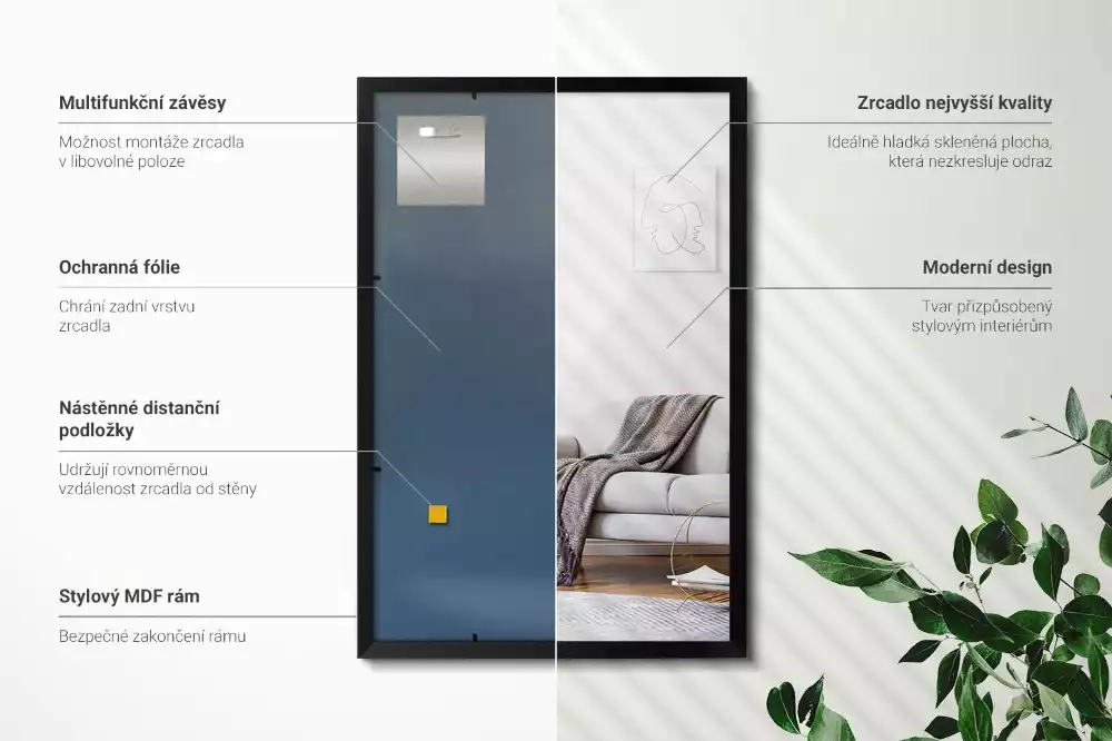Zwarte spiegel rechthoek decoratief