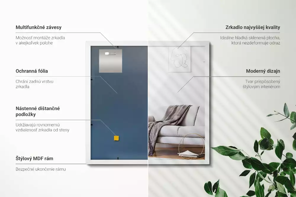 Rechthoekige spiegel wit decoratief met witte lijst