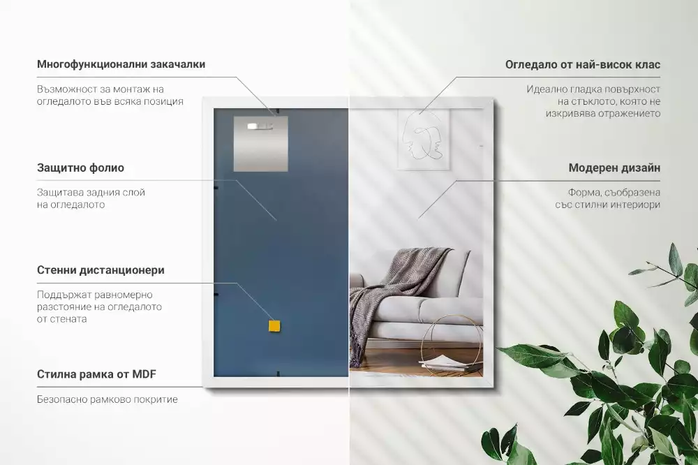 Rechthoekige spiegel wit decoratief met witte lijst